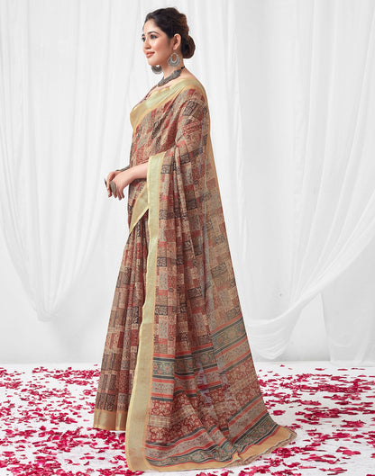 Multicoloured Printed Linen Saree