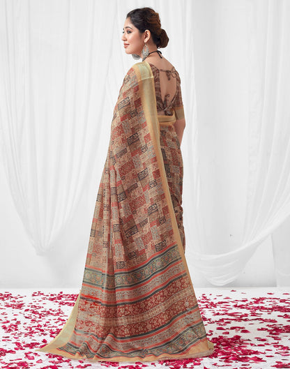 Multicoloured Printed Linen Saree