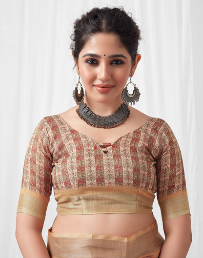 Multicoloured Printed Linen Saree