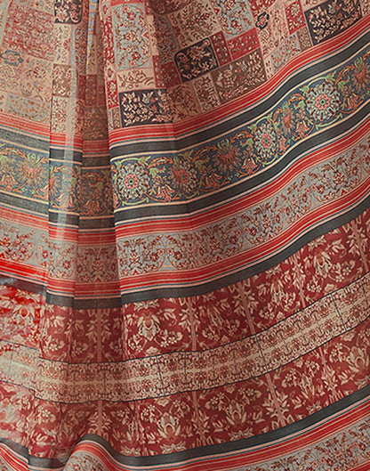 Multicoloured Printed Linen Saree