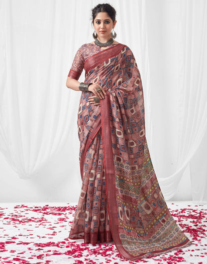 Multicoloured Printed Linen Saree