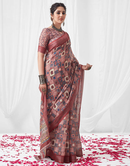 Multicoloured Printed Linen Saree