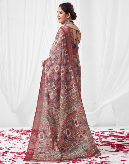Multicoloured Printed Linen Saree