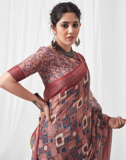 Multicoloured Printed Linen Saree