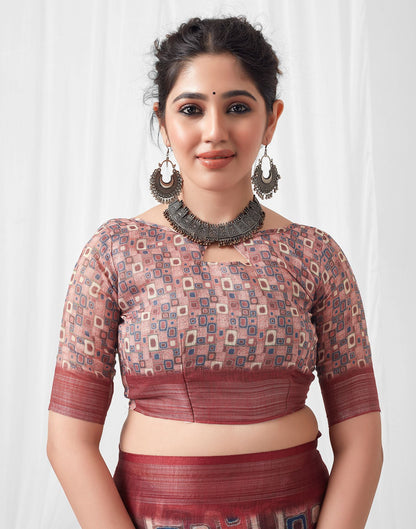 Multicoloured Printed Linen Saree