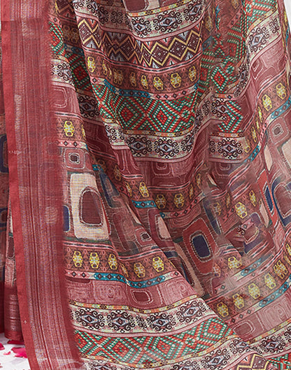 Multicoloured Printed Linen Saree