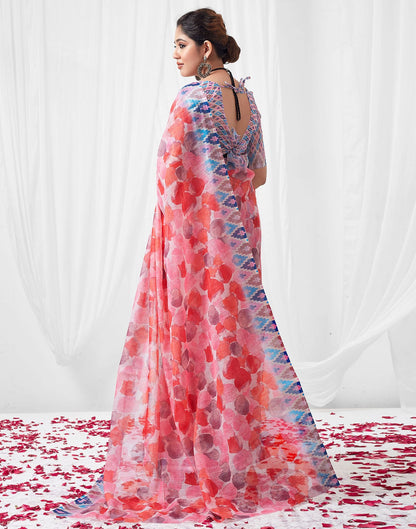Pink Printed Linen Saree