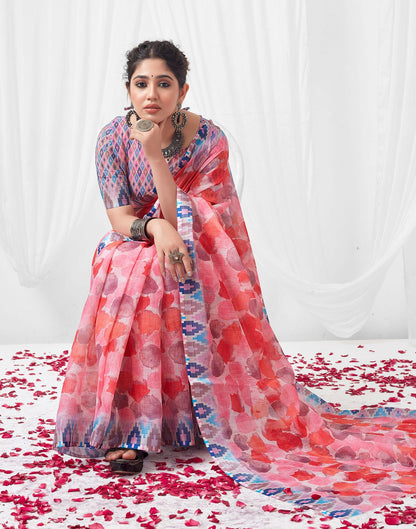 Pink Printed Linen Saree