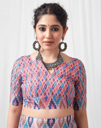 Pink Printed Linen Saree