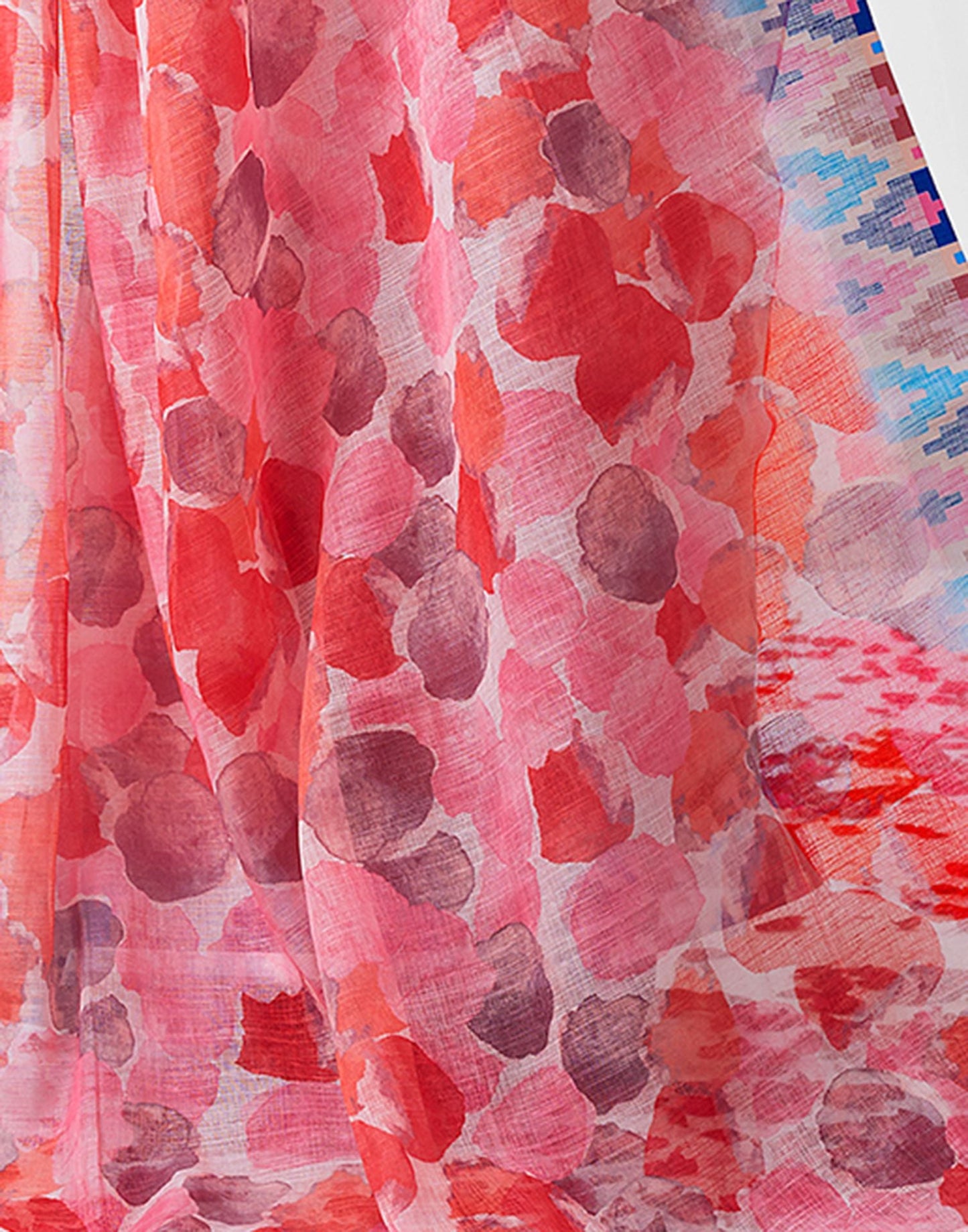 Pink Printed Linen Saree