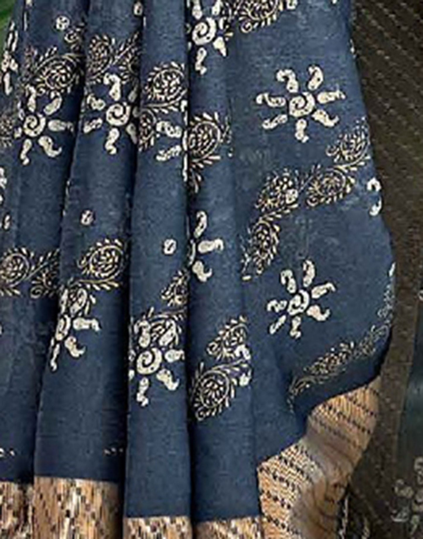 Dull Blue Printed Georgette Saree