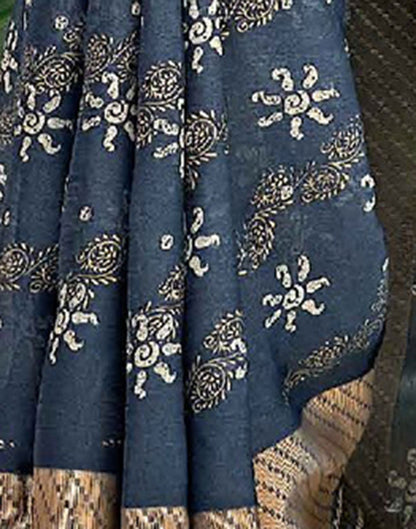 Dull Blue Printed Georgette Saree