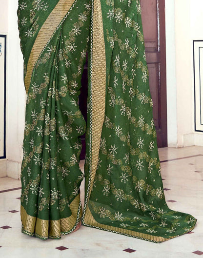 Green Printed Georgette Saree