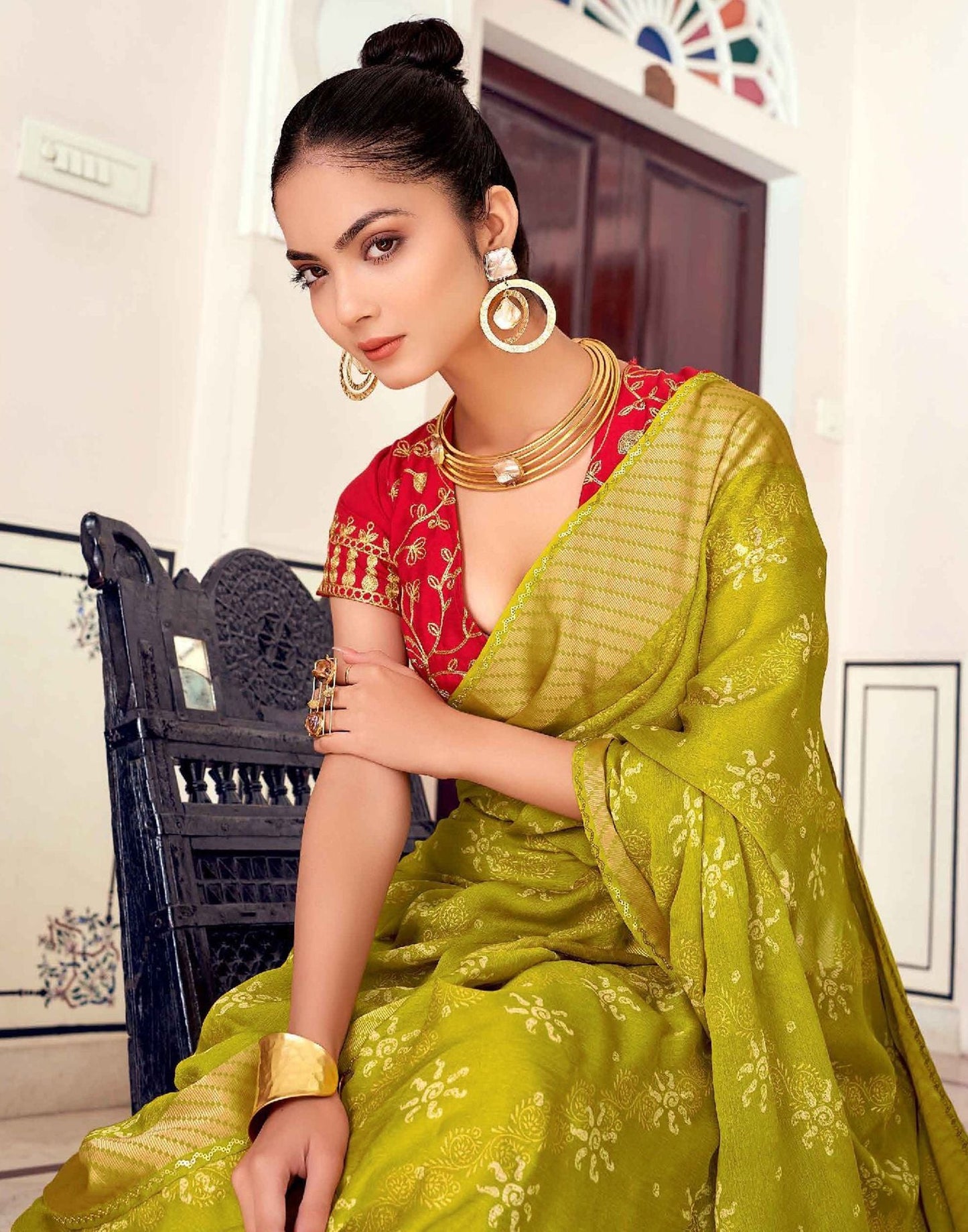 Pear Green Printed Georgette Saree