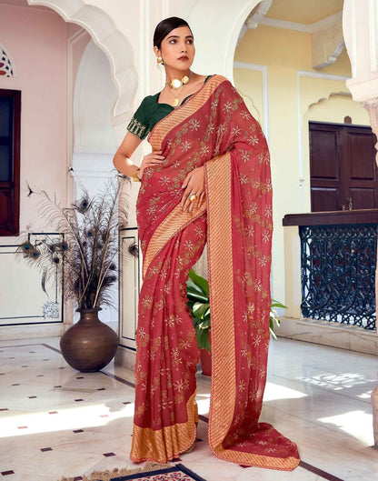 Red Printed Georgette Saree