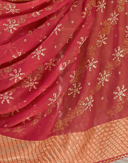 Red Printed Georgette Saree