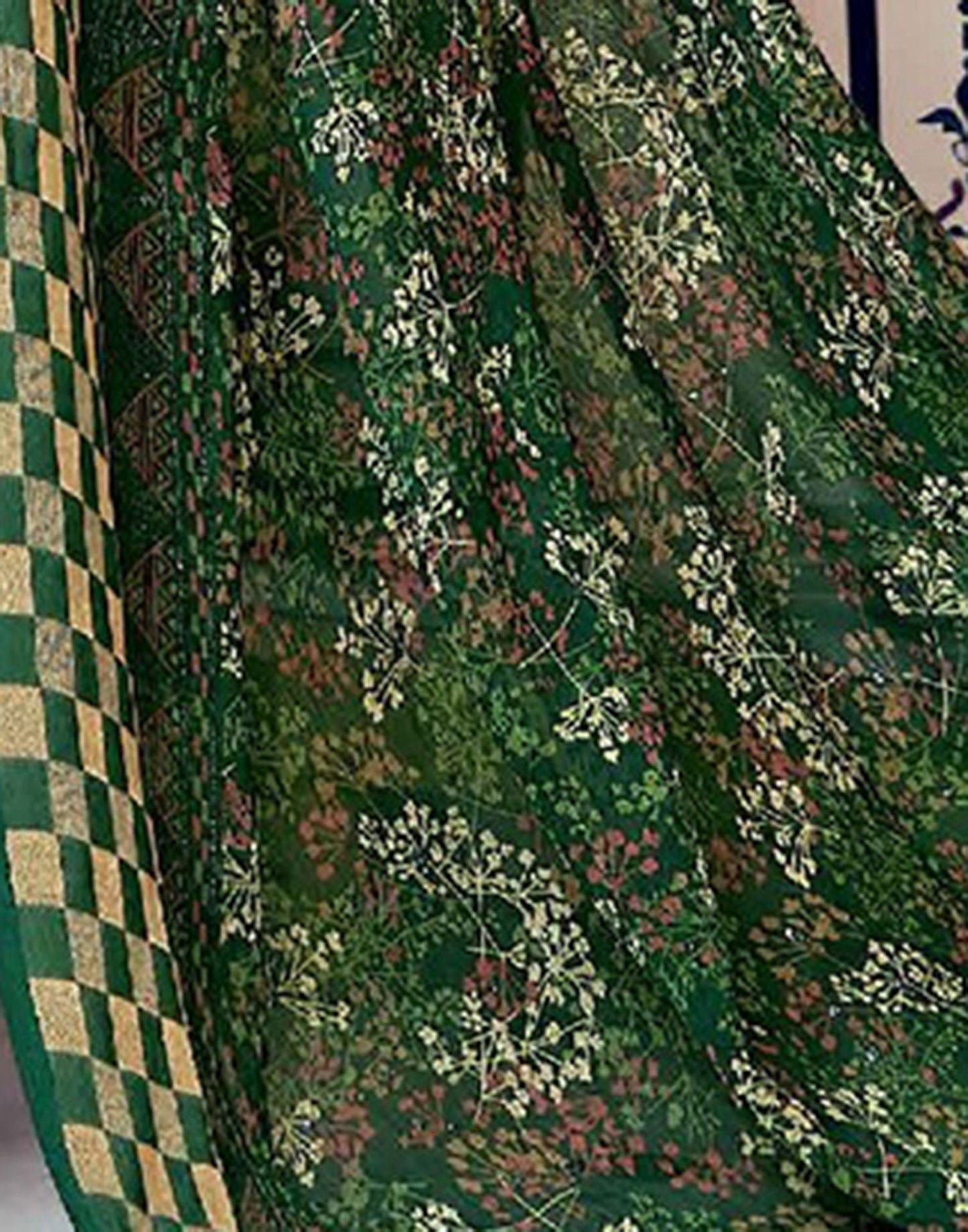 Dark Green Printed Georgette Saree