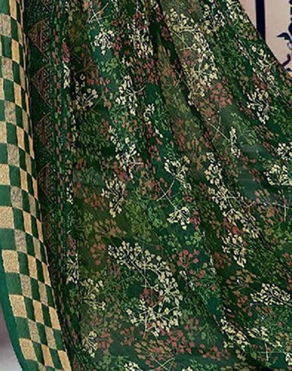 Dark Green Printed Georgette Saree