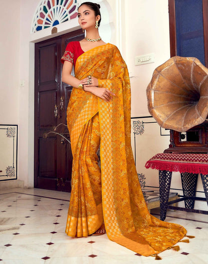 Yellow Printed Georgette Saree