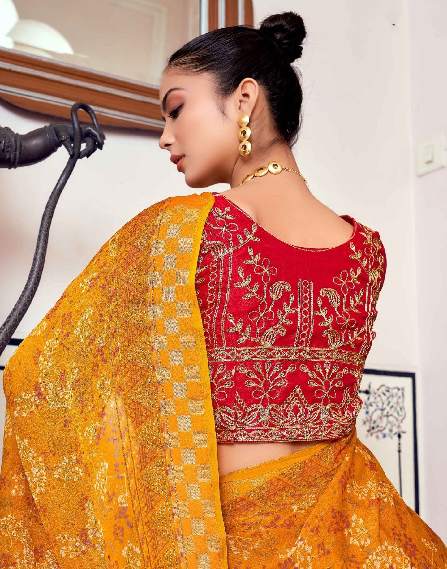 Yellow Printed Georgette Saree