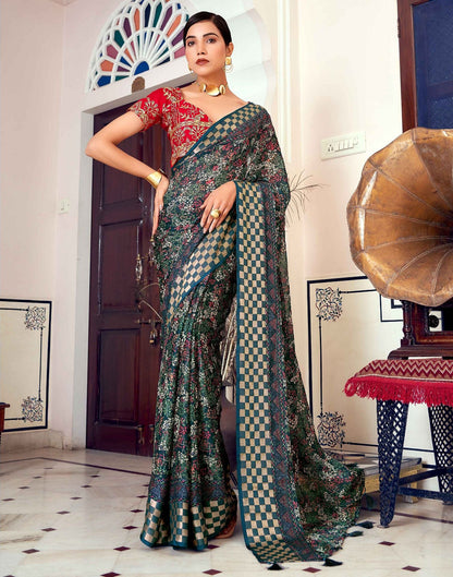 Dark Rama Blue Printed Georgette Saree