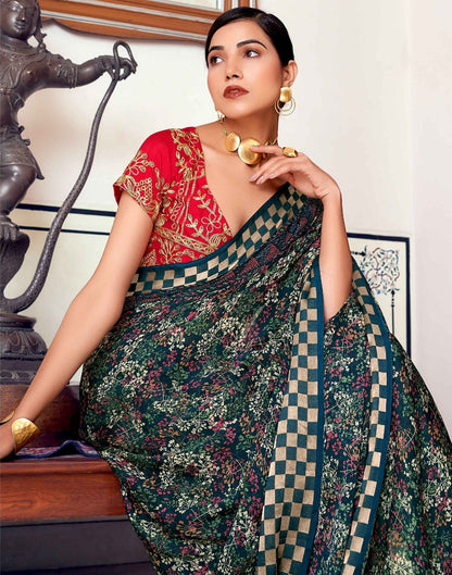 Dark Rama Blue Printed Georgette Saree