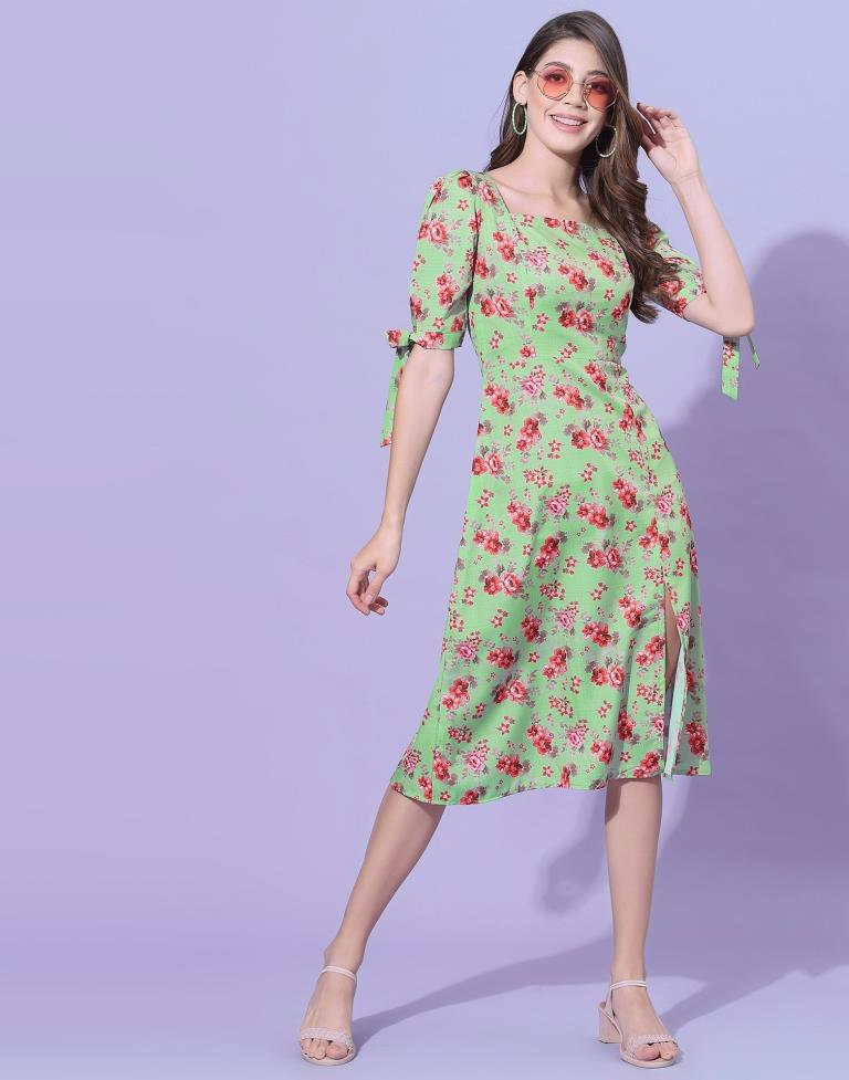 Green Floral Slit Dress | Leemboodi
