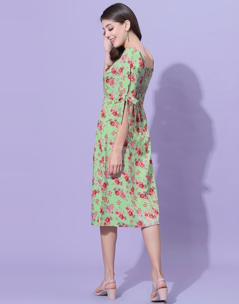 Green Floral Slit Dress | Leemboodi