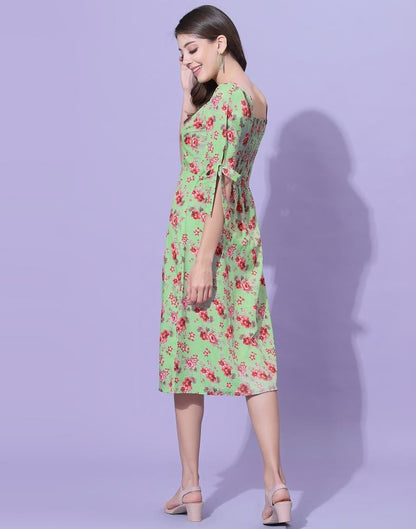 Green Floral Slit Dress | Leemboodi
