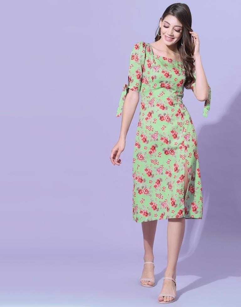 Green Floral Slit Dress | Leemboodi