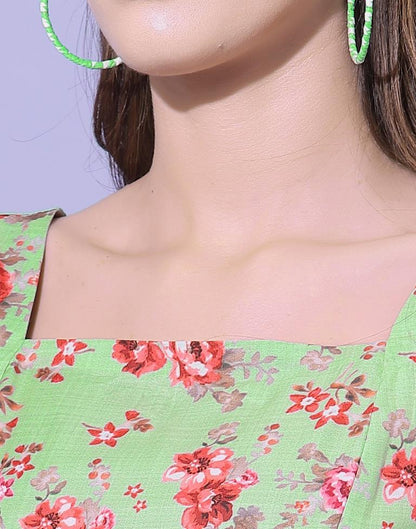 Green Floral Slit Dress | Leemboodi