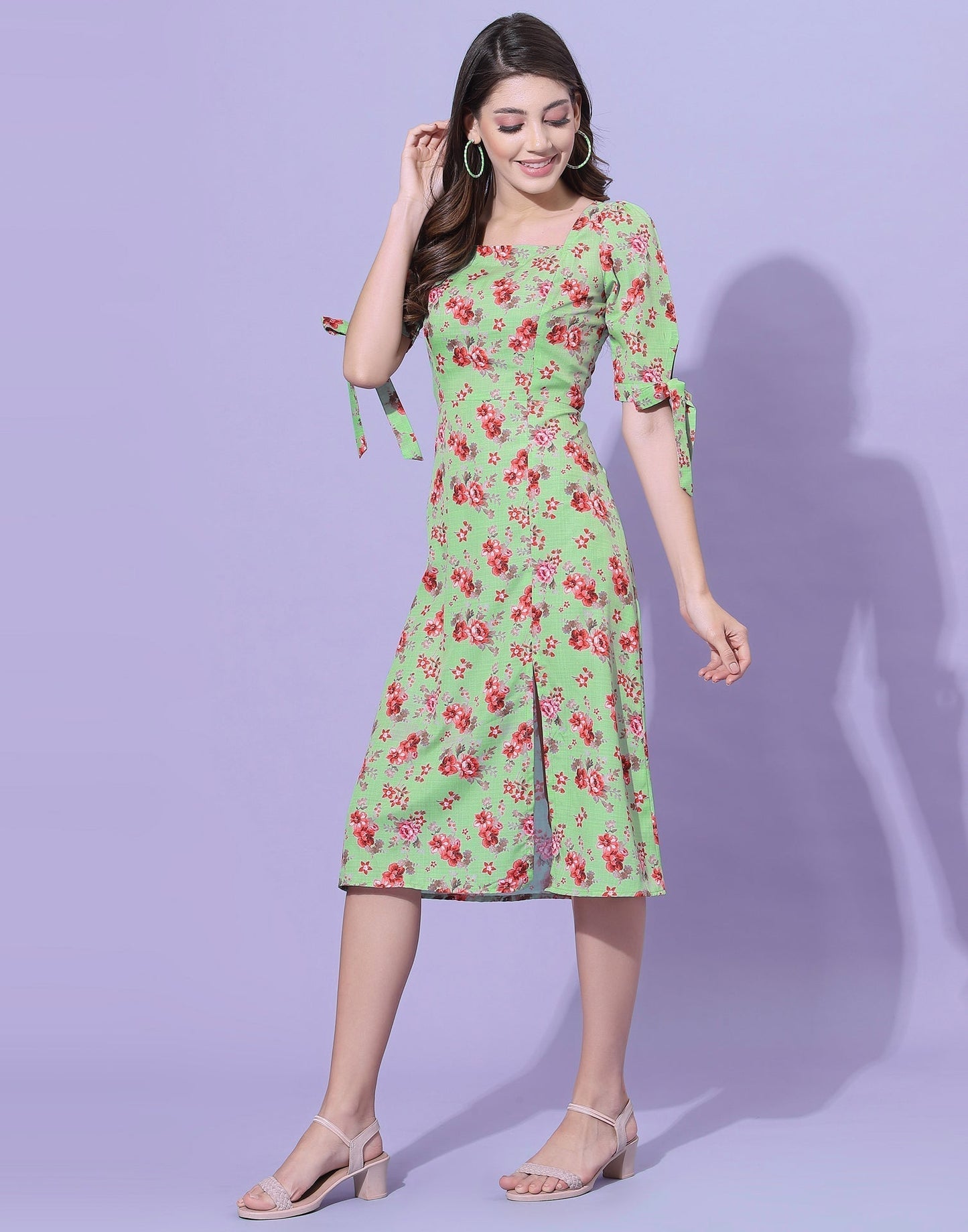 Green Floral Slit Dress | Leemboodi