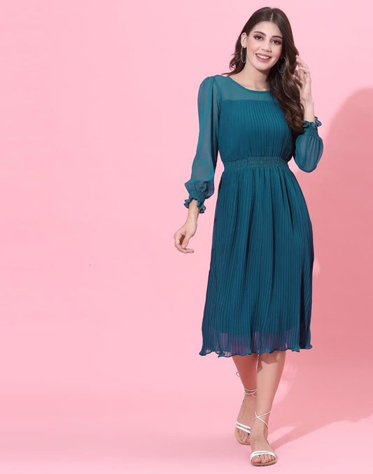 Teal Blue Smocked Dress | Leemboodi