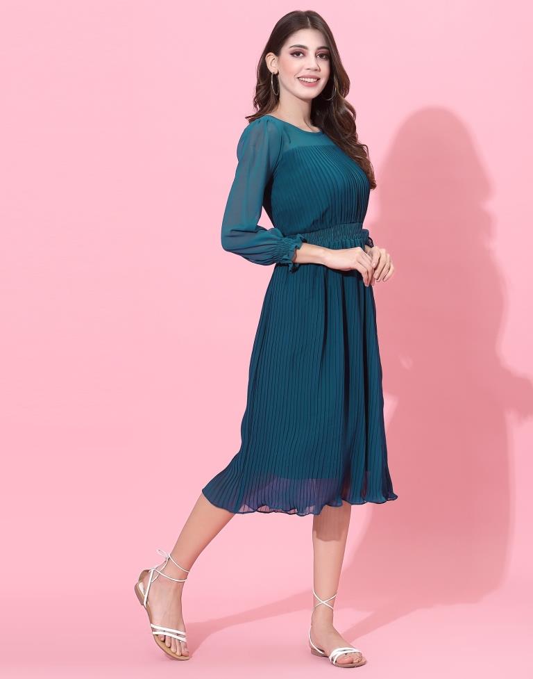 Teal Blue Smocked Dress | Leemboodi