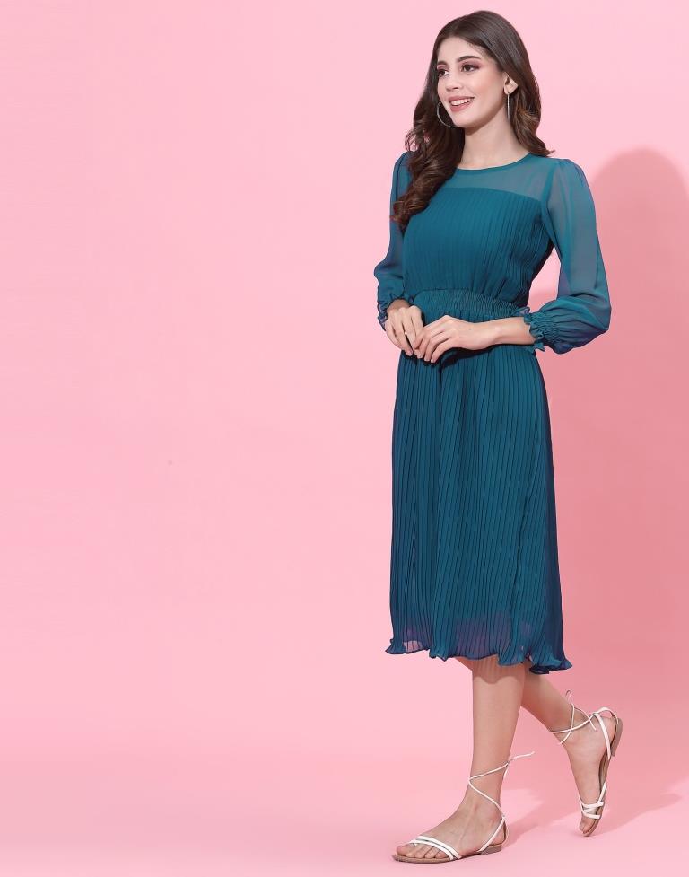 Teal Blue Smocked Dress | Leemboodi