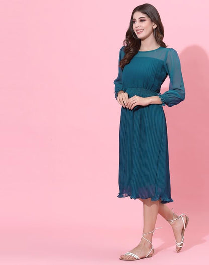 Teal Blue Smocked Dress | Leemboodi