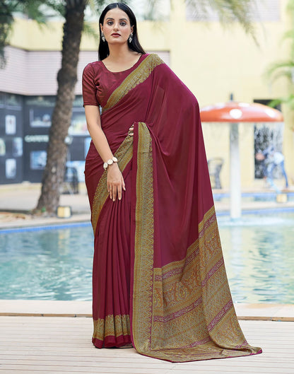 Maroon Printed Silk Saree