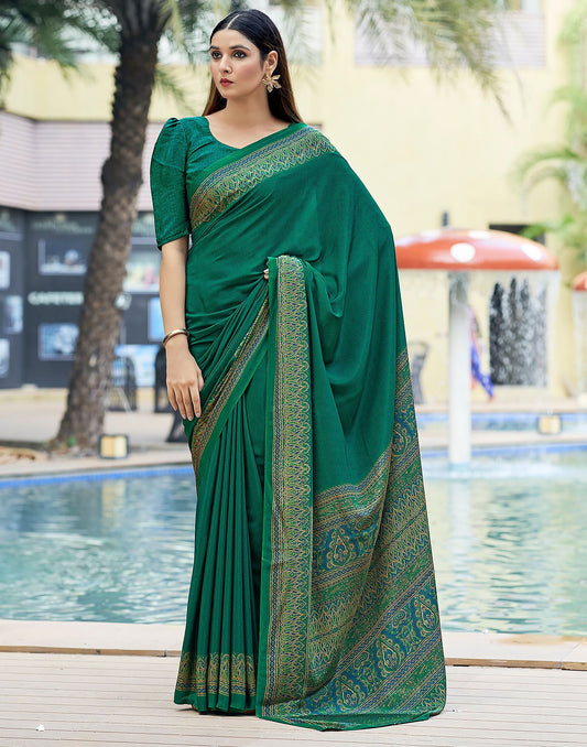 Rama Green Printed Silk Saree