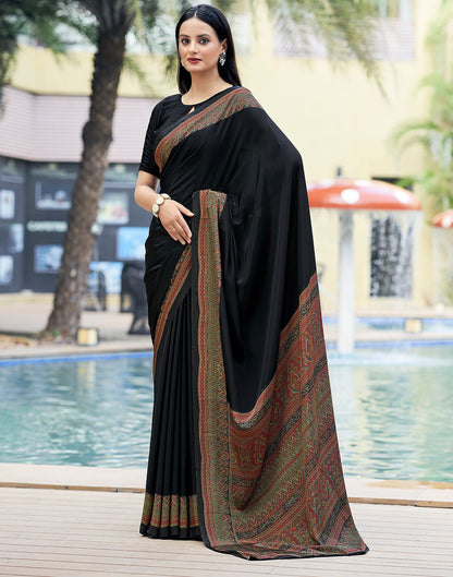 Rust Printed Silk Saree