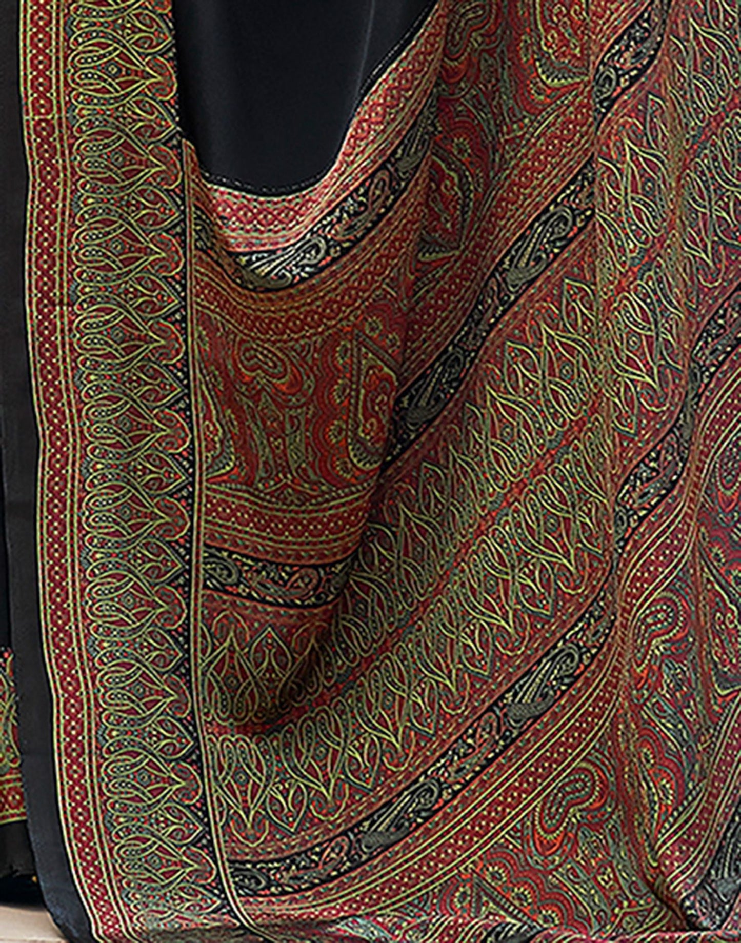 Rust Printed Silk Saree