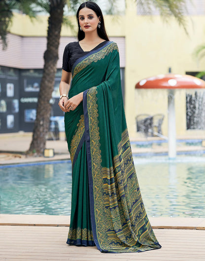 Teal  Printed Silk Saree