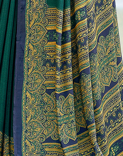Teal  Printed Silk Saree