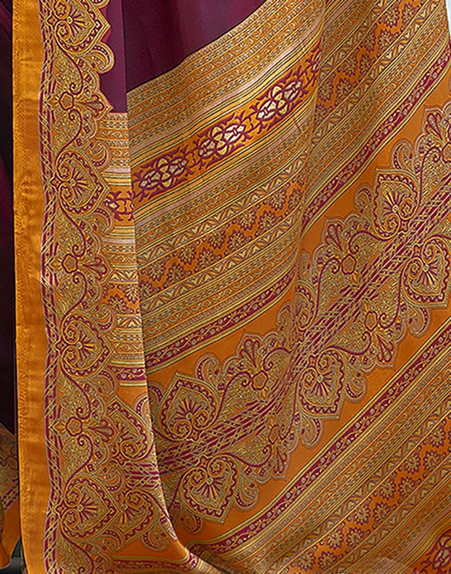 Wine Printed Silk Saree