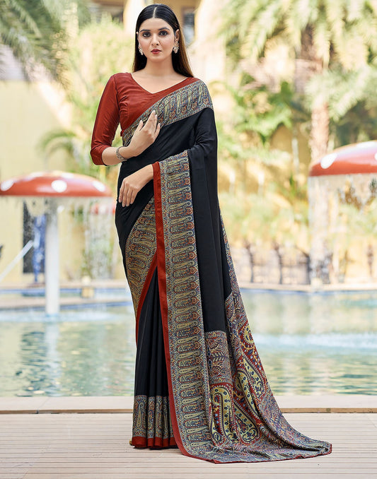 Black Printed Silk Saree