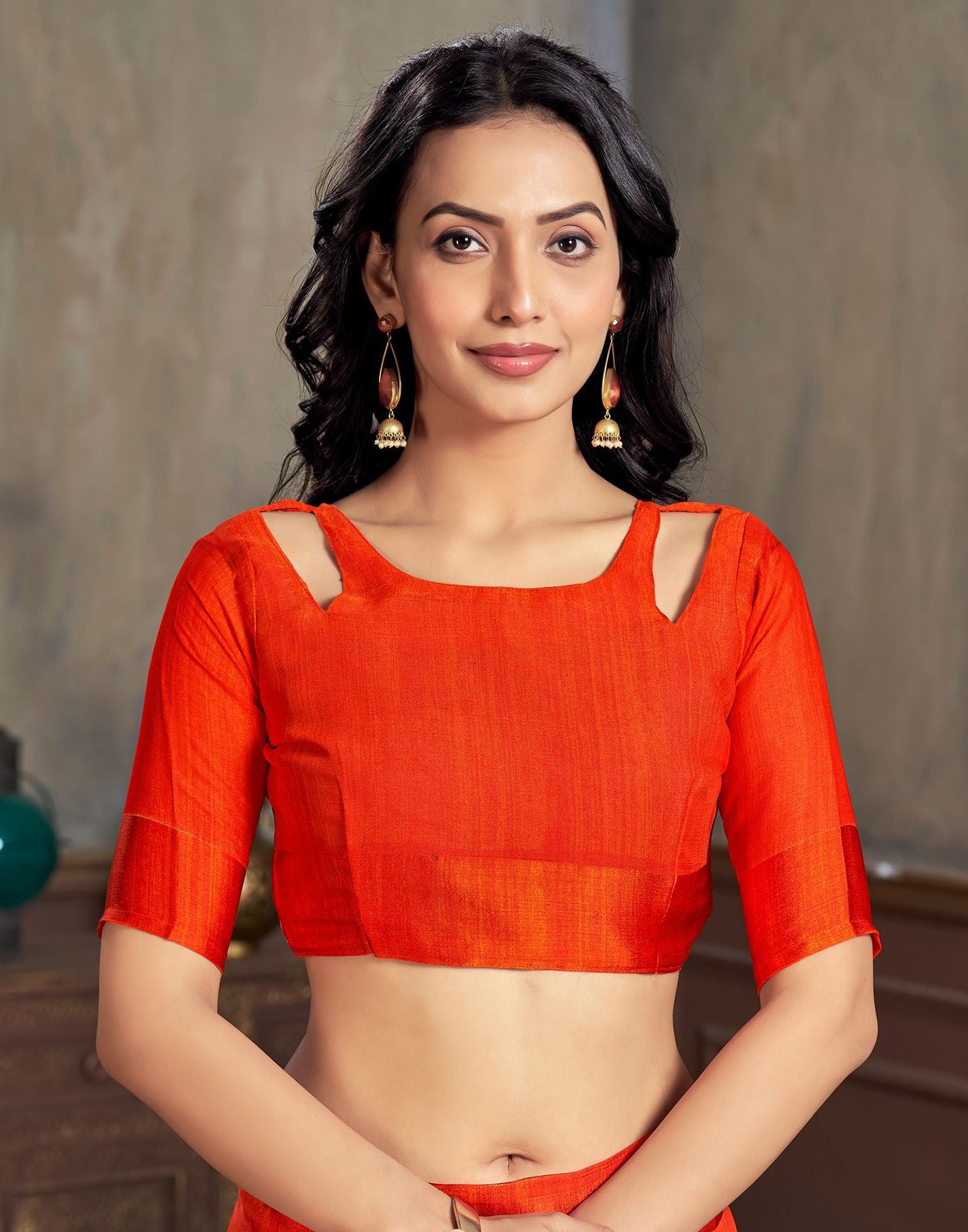 Orange Printed Chiffon Saree