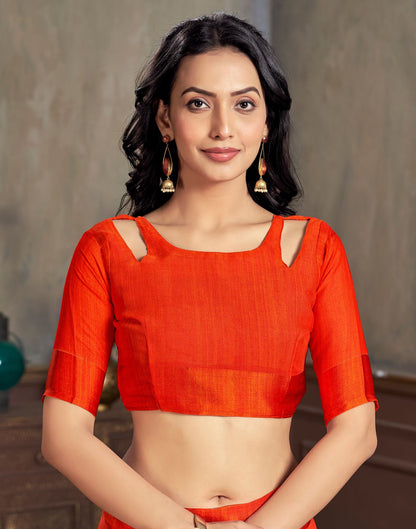 Orange Printed Chiffon Saree