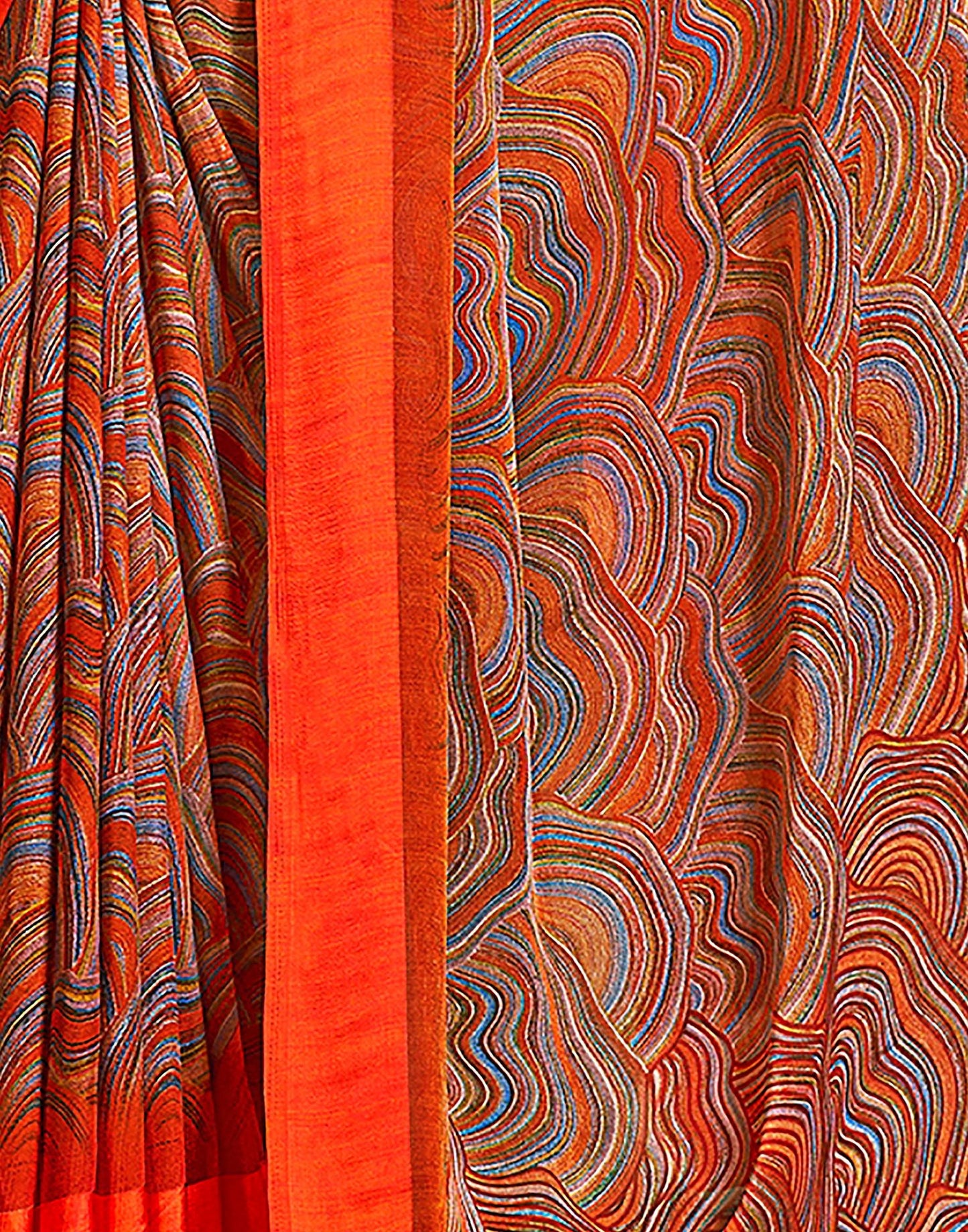 Orange Printed Chiffon Saree