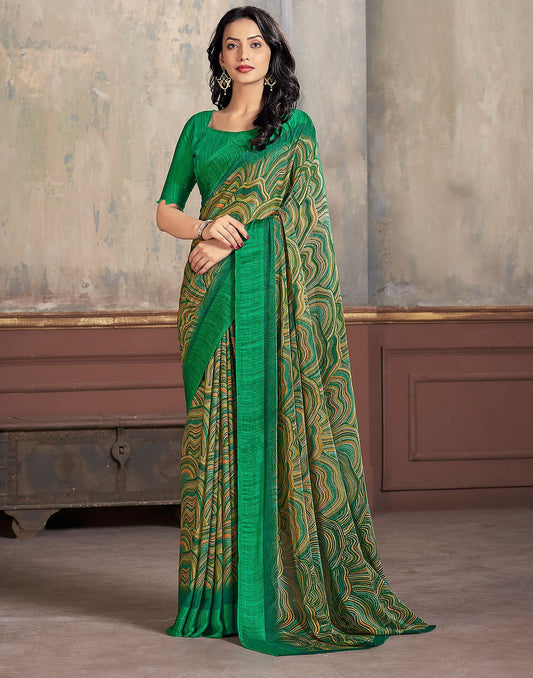 Green Printed Chiffon Saree