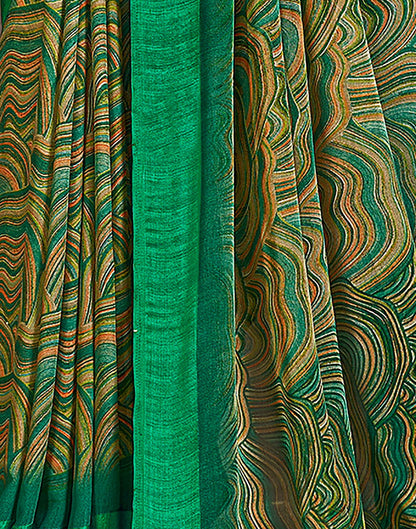 Green Printed Chiffon Saree