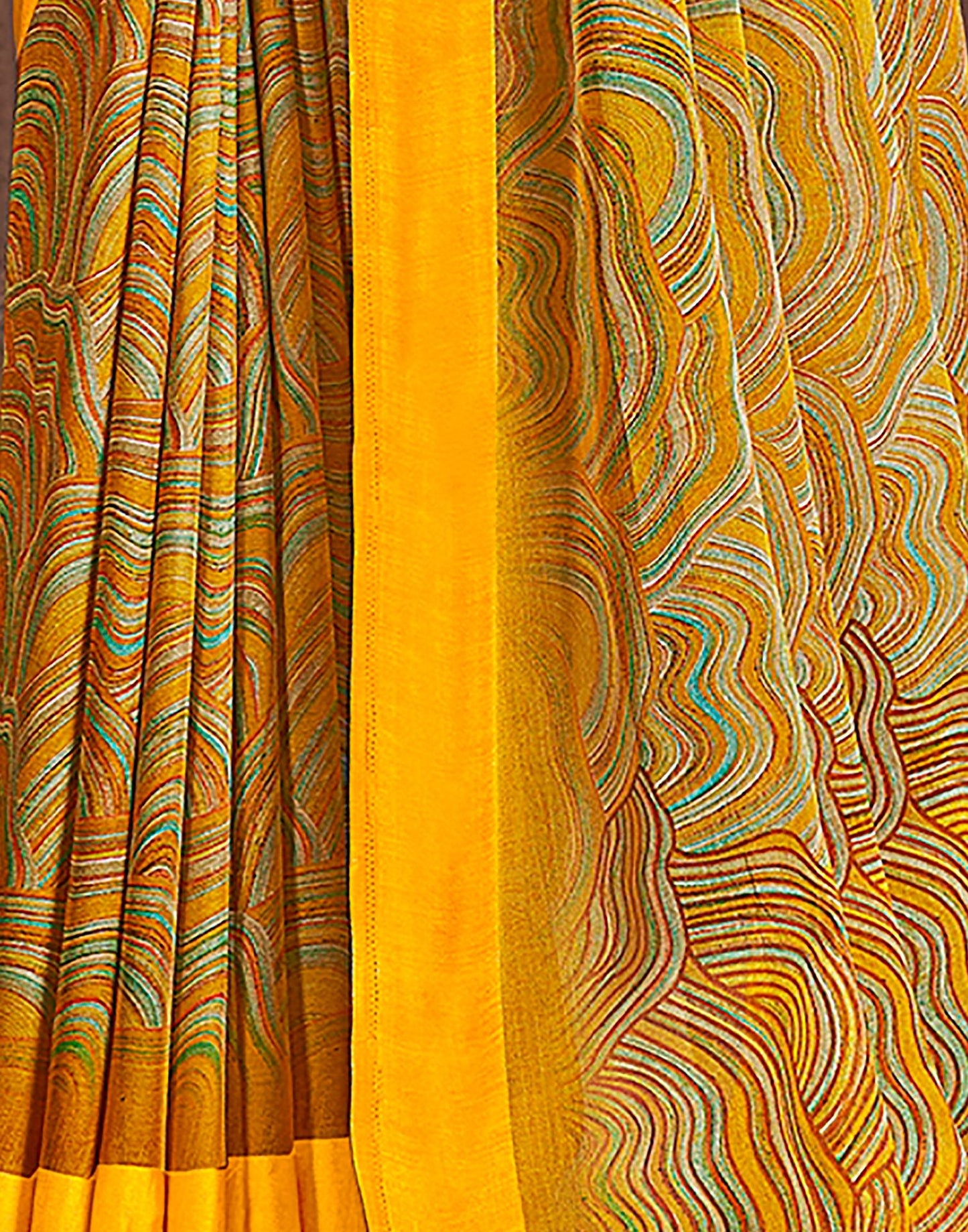 Yellow Printed Chiffon Saree